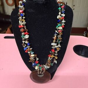 Colorful Gemstone Necklace with Brown Pendant